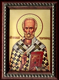 Икона на мягкой подложке в багете на ножке "Святитель Николай Мирликийский"