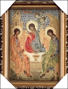 Икона гобелен в багете "Пресвятая Троица"