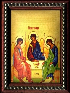 Икона на мягкой подложке в багете на ножке "Пресвятая Троица"